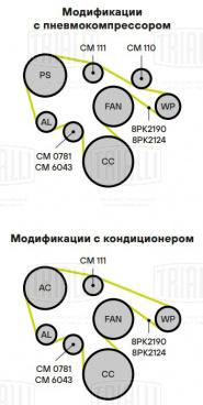 Ролик приводного ремня для автомобилей ГАЗ 33106 Валдай/ПАЗ 3205/FOTON (дв. Cummins ISF 3.8) (с натяжным механизмом) - CM 6043 - 2