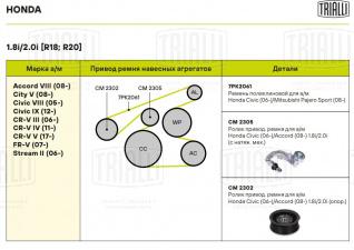 Ролик приводного ремня для автомобилей Honda Civic (06-)/Accord (08-) 1.8i/2.0i [R18; R20] (с натяжным механизмом) (CM 2305) - CM 2305 - 3