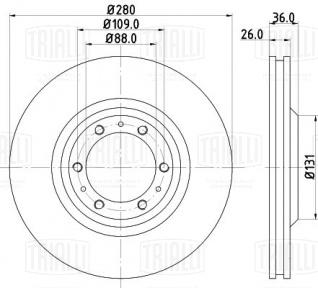 Диск тормозной для автомобилей Great Wall Hover (05-) / H3 (10-) / Н5 (11-) передний d=280 - DF 270303 - 2