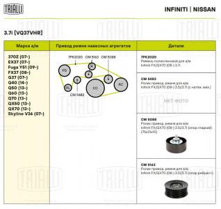 Ролик привод. ремня для автомобилей Infiniti FX/QX70 (08-) 3.5i/3.7i (опорный) ребристый (CM 5163) - CM 5163 - 5