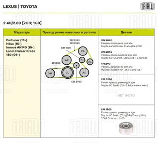 Ролик приводного ремня для автомобилей Toyota Camry (06-)/Land Cruiser Prado (02-)/Land Cruiser Prado (09-)/Highlander (08-) 2.7i/2.8d/3.5i/4.0i [TR; RZ; GD; GR] (опорный) h=33 (CM 1905) - CM 1905 - 6