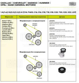 Ролик привод. ремня для автомобилей Chevrolet Lacetti (04-) 1.4i/1.6i/1.8i A/C- (опорный, взамен компрессора кондиционера) - CM 0562 - 2