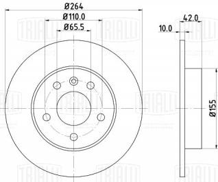 Диск тормозной задний для автомобилей Opel Astra H (04-) d=264, 5 отв. - DF 210203 - 2