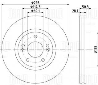 Диск тормозной передний для автомобилей Hyundai Santa Fe II (06-)  d=298 - DF 117113 - 2