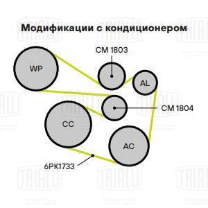 Ролик приводного ремня для автомобилей VW Polo Sedan (10-)/Skoda Rapid (12-) 1.2i/1.4TSi/1.6i AC+ (с натяжным механизмом) (CM 1804) - CM 1804 - 6