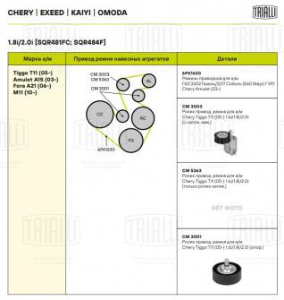 Ролик приводного ремня для автомобилей Chery Tiggo T11 (05-) 1.6i/1.8i/2.0i (с натяжным механизмом) (CM 3003) - CM 3003 - 3