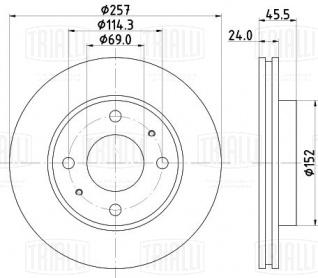 Диск тормозной для автомобилей Hyundai Elantra (00-)/Matrix (01-) передний d=257 - DF 084611 - 2