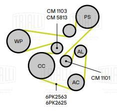 Ролик приводного ремня для автомобилей Mitsubishi Lancer X (07-)/Outlander (07-) 1.8i/2.0i/2.4i [4B10; 4B11; 4B12] (опорный) (CM 1101) - CM 1101 - 2